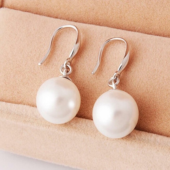 Pearl drop Plated Fashion Hook Earrings 10MM - Picture 2 of 5